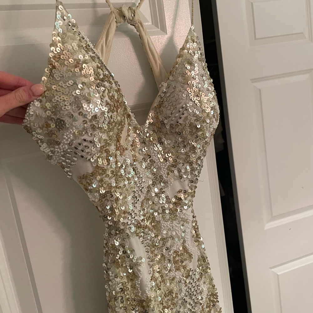 Scala Gold Sequin Gown With Open Back - image 3